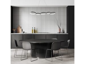 Miniaturka 3 - Czarna lampa Vesonio LED nad dużym stołem w ciemnej jadalni