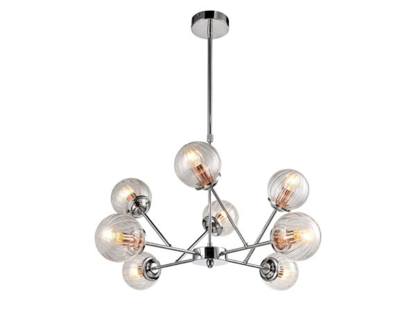 Lampa wisząca Vesovina z ośmioma szklanymi kloszami i chromowaną konstrukcją