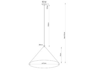 Miniaturka 11 - Rysunek wymiarowy Vesuvio M z kloszem 70 cm średnicy i 41 cm wysokości oraz zwisem do 140 cm