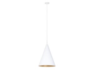 Miniaturka 14 - Lampa wisząca Vesuvio S biało-złota z wysokim stożkowym kloszem i białą rozetą