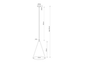 Miniaturka 13 - Rysunek wymiarowy lampy Vesuvio S: klosz 35 cm średnicy i 49 cm wysokości, zwis do 145 cm