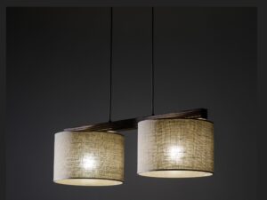 Miniaturka 1 - Lampa wisząca Viga Shade z dwoma świecącymi tkaninowymi abażurami w ciemnym wybarwieniu