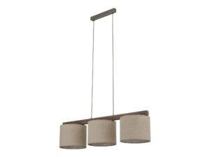 Miniaturka 4 - Lampa wisząca Viga Shade trzy źródła światła, orzechowa ryflowana belka i trzy lniane abażury