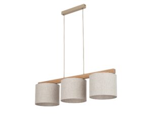 Miniaturka 2 - Lampa wisząca Viga Shade trzy jasne lniane abażury na belce z sosny