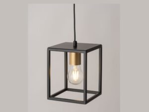 Miniaturka 1 - Lampa Vigo 1 czarno-złota, zbliżenie stalowej ramy i złotej oprawki E27