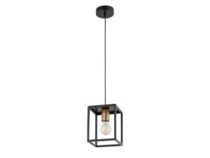 Miniaturka 4 - Lampa wisząca Vigo 1 czarno-złota z otwartą metalową ramką i pełnym zawieszeniem na białym tle