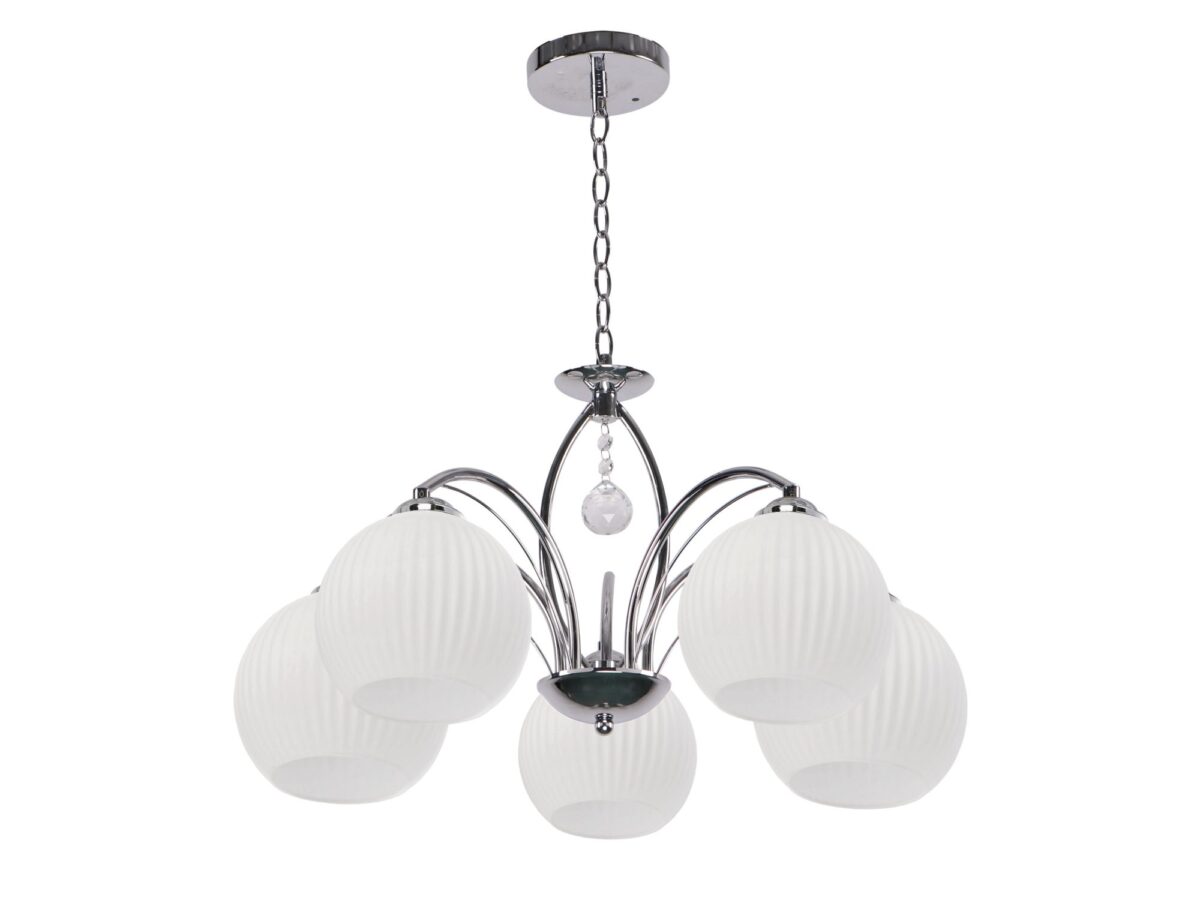 Lampa wisząca Viresia chromowana z 5 białymi kloszami