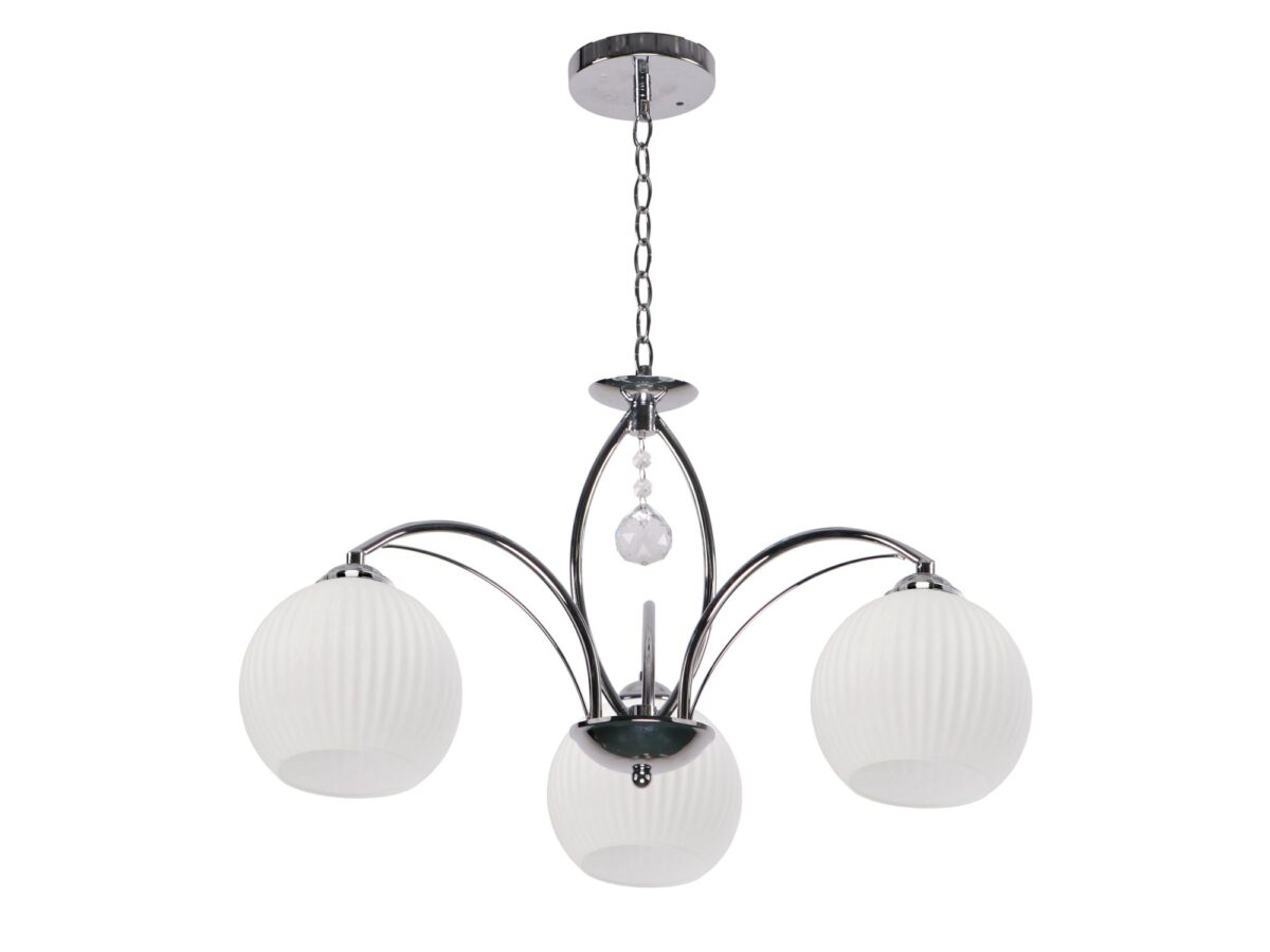 Lampa wisząca Viresia chromowana z trzema białymi kloszami
