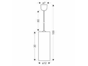 Miniaturka 1 - Rysunek wymiarowy lampy wiszącej Viridela, wysokość 100 cm i abażur 12 cm