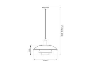 Miniaturka 6 - Schemat wymiarowy lampy wiszącej Virinela: średnica 38 cm, wysokość klosza 25 cm