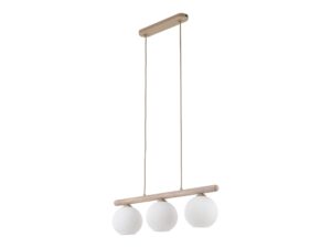 Miniaturka 2 - Lampa wisząca Virlo 3-punktowa z białymi ryflowanymi kloszami na jasnej belce