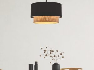 Miniaturka 1 - Lampa wisząca Viromino z rattanową osłoną nad stołem w jadalni