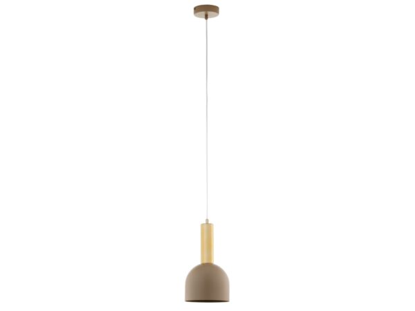 Lampa wisząca Vitrum Gold Dzwonek beżowo-złota z pełnym zawieszeniem na białym tle