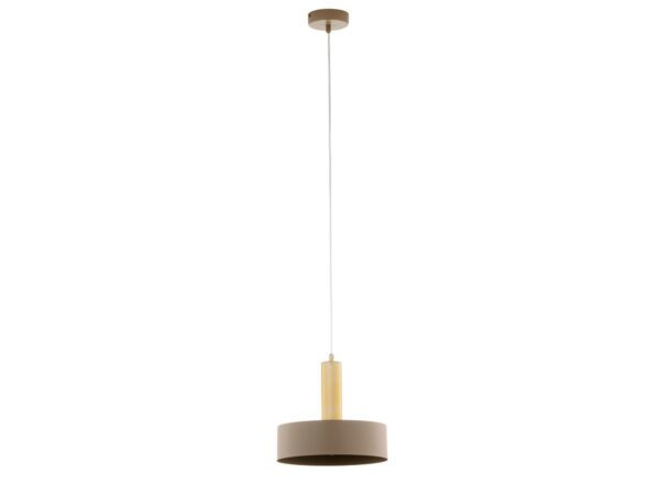 Lampa wisząca Vitrum Gold Koło z pełnym zwisem, klosz ciepły beż i szczotkowane złoto, białe tło