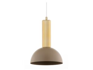 Miniaturka 1 - Zbliżenie beżowego metalowego klosza i złotego szczotkowanego cylindra lampy Vitrum Gold Kopuła S
