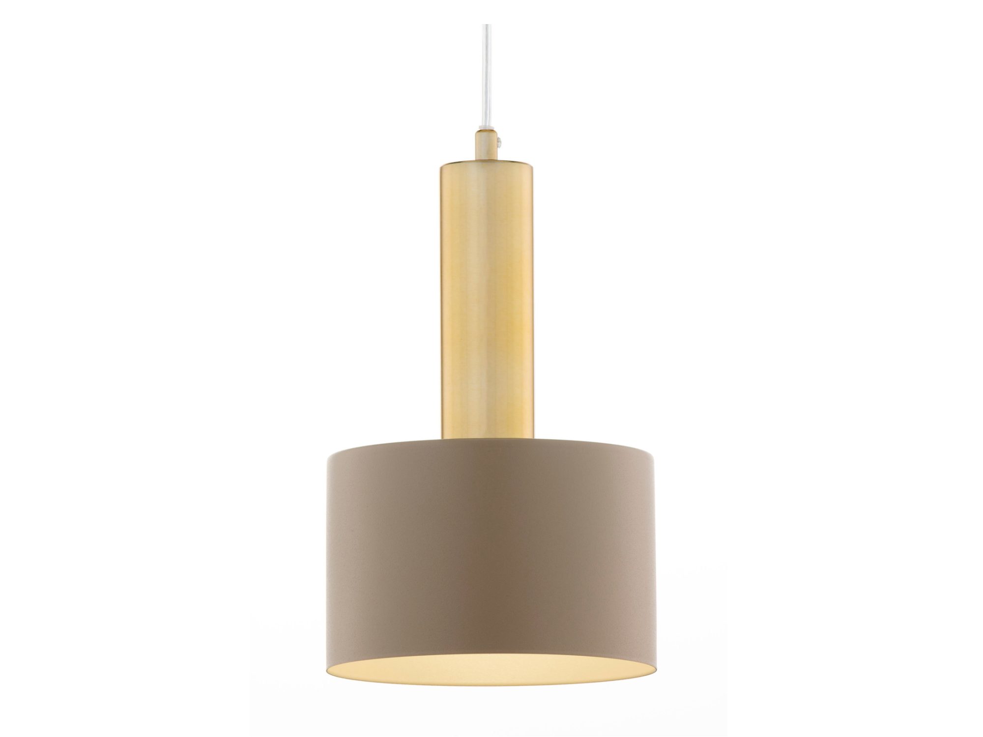 Lampa wisząca Vitrum Gold Walec ze szczotkowanym złotym elementem i rozświetlonym beżowym kloszem