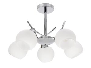 Miniaturka 1 - Lampa sufitowa Volara chromowana z pięcioma białymi kloszami