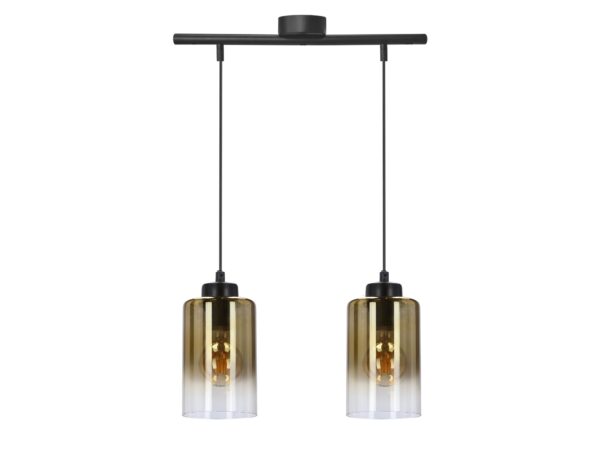 Lampa wisząca Voletira z dwoma bursztynowymi cylindrycznymi kloszami