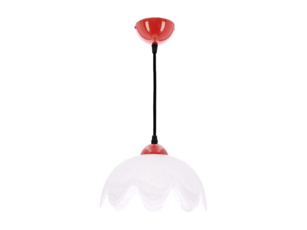 Lampa wisząca Volevano – biały falisty klosz i czerwone detale