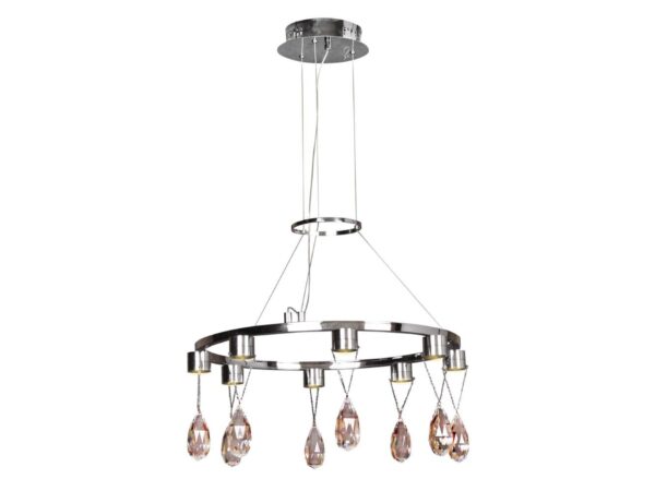 Lampa wisząca Voloma chromowana z ośmioma punktami LED i kryształkami