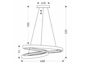 Miniaturka 2 - Rysunek wymiarowy złotej lampy wiszącej Volosa LED, średnica 48 cm i wysokość 120 cm