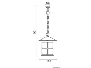 Miniaturka 2 - Rysunek wymiarowy lampy wiszącej WENECJA K 1018/1/KW o wysokości 66 cm