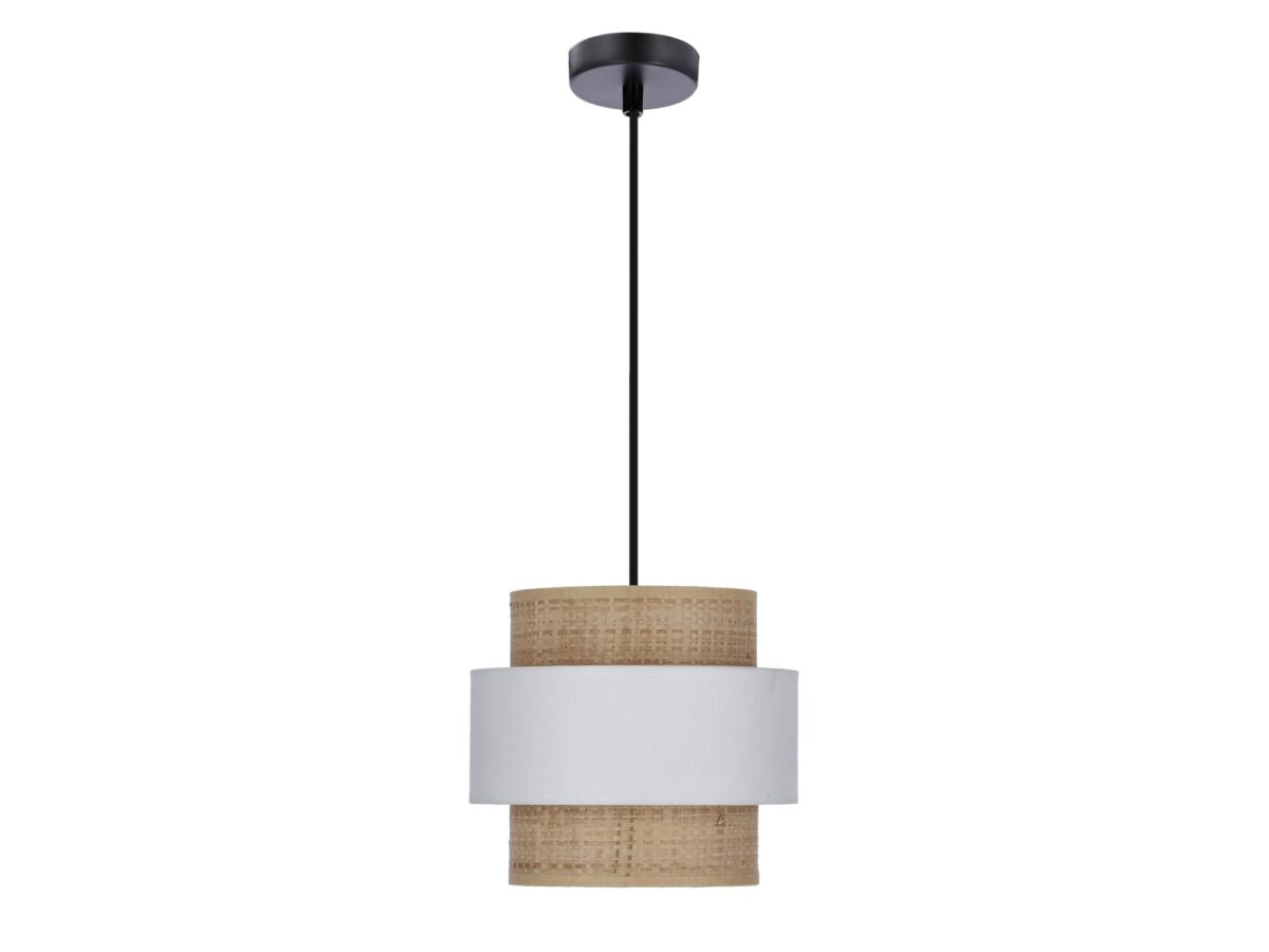 Lampa wisząca z rattanowym abażurem 20 cm – Biały / Kremowy