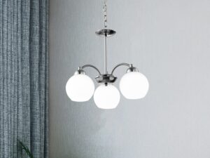 Miniaturka 2 - Lampa wisząca z trzema kloszami Ilotona 45 cm satyna we wnętrzu