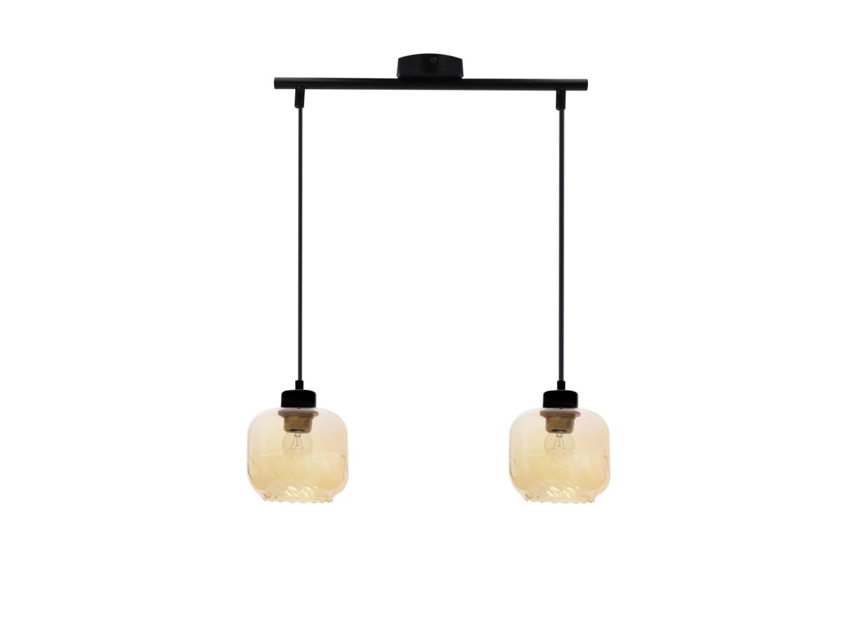 Lampa wisząca Zarasio 2-punktowa czarna bursztynowe szkło