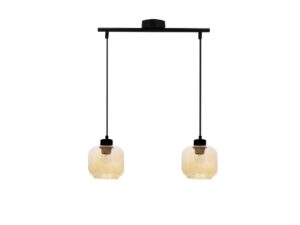 Miniaturka 2 - Lampa wisząca Zarasio z dwoma bursztynowymi szklanymi kloszami i czarną listwą