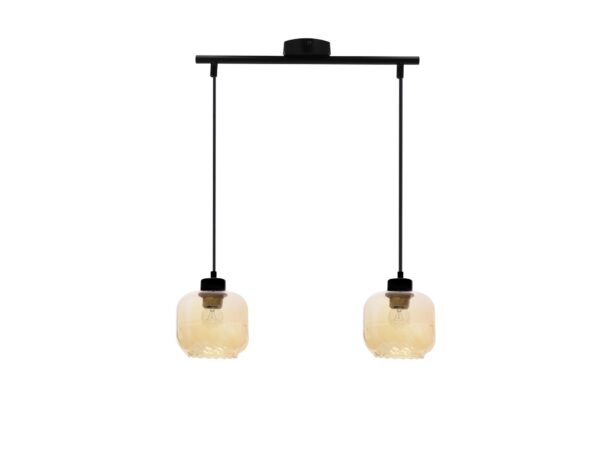Lampa wisząca Zarasio z dwoma bursztynowymi szklanymi kloszami i czarną listwą