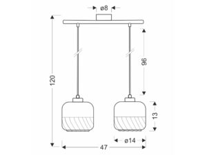 Miniaturka 1 - Lampa wisząca Zarasio dwa klosze na rysunku wymiarowym 47 na 120 cm