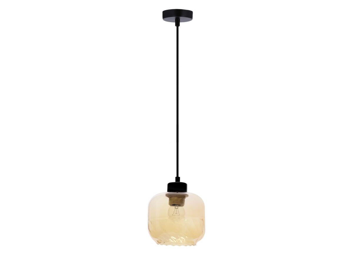 Lampa wisząca Zarasio 1-punktowa czarna bursztynowy klosz