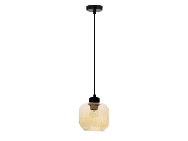Lampa wisząca Zarasio pojedyncza z bursztynowym kloszem i czarnym zawieszeniem