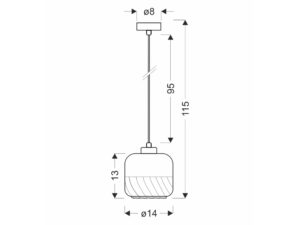 Miniaturka 2 - Lampa wisząca Zarasio pojedyncza na rysunku wymiarowym 115 cm