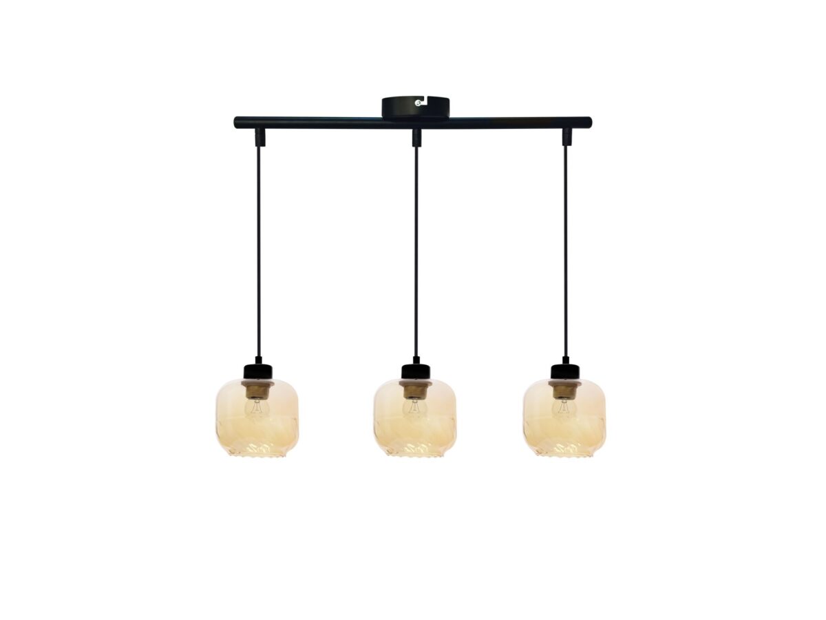 Lampa wisząca Zarasio 3-punktowa z bursztynowymi kloszami