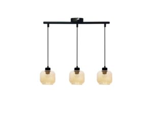 Miniaturka 2 - Lampa wisząca Zarasio z trzema bursztynowymi szklanymi kloszami na czarnej listwie
