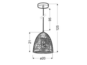 Miniaturka 2 - Rysunek techniczny lampy wiszącej Zarolia z kloszem 20 cm i wysokością 125 cm