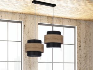 Miniaturka 1 - Lampa wisząca Zarosela dwa czarne abażury przy wysokich oknach
