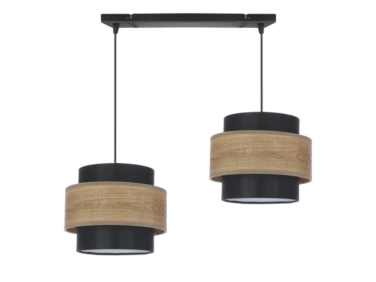 Lampa wisząca podwójna Zarosela 55 cm czarna z fornirem