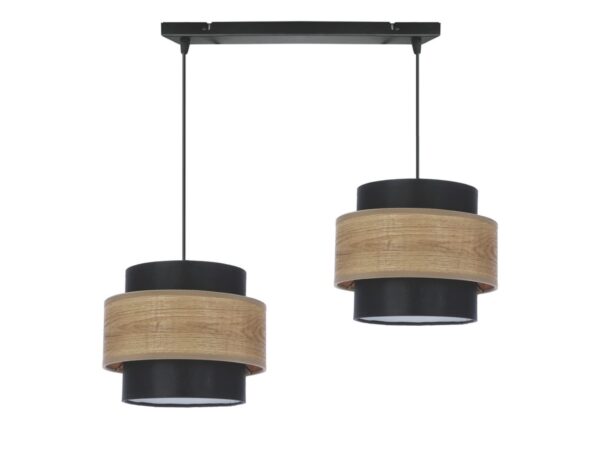 Lampa wisząca Zarosela dwa czarne abażury z pasem forniru