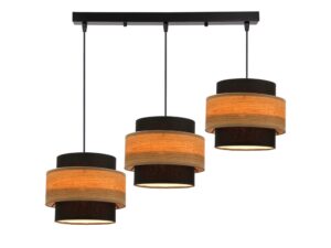 Miniaturka 1 - Lampa wisząca Zarosela z trzema zapalonymi abażurami i ciepłym światłem