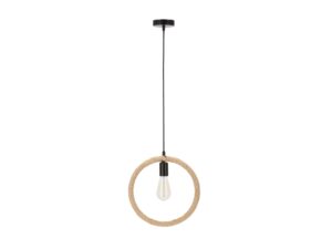 Miniaturka 2 - Lampa wisząca Zarota czarna z beżową obręczą oplecioną liną konopną