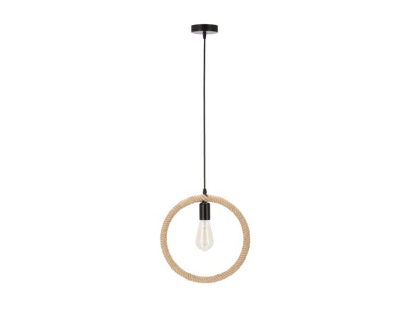 Lampa wisząca Zarota czarna z beżową obręczą oplecioną liną konopną