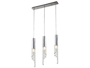 Miniaturka 1 - Lampa wisząca Zelamona w chromie z trzema cylindrycznymi oprawami i kryształowymi zawieszkami