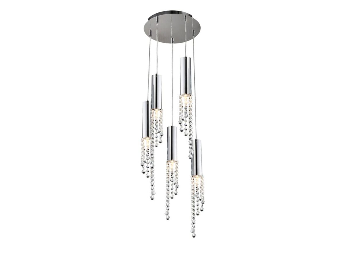 Lampa wisząca Zelamona 5-punktowa chrom z kryształkami
