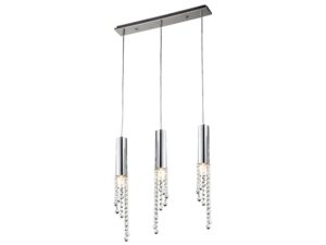 Miniaturka 2 - Lampa wisząca Zelamona z trzema chromowanymi oprawami, świecącymi punktami i wiszącymi kryształkami