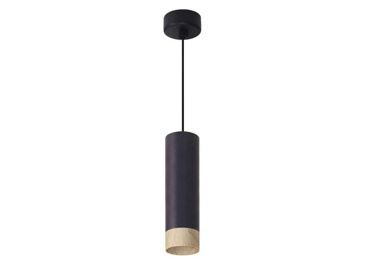 Lampa wisząca Zelasa GU10 czarna 5,5 cm z dekorem drewna