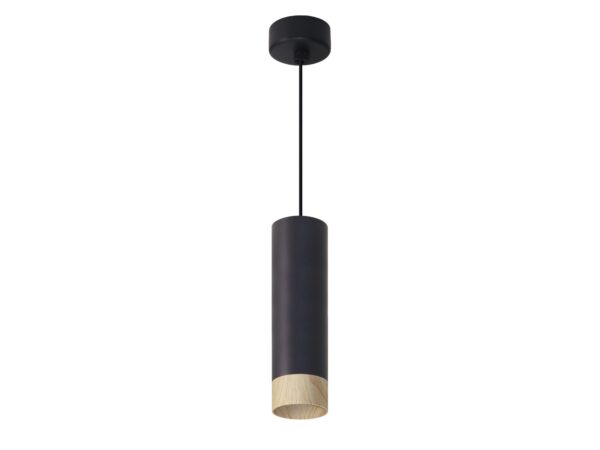 Lampa wisząca Zelasa GU10 czarna 5,5 cm z dekorem drewna