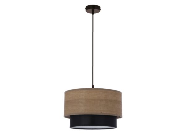Lampa wisząca Zelato z orzechowym abażurem i czarnym dolnym pasem